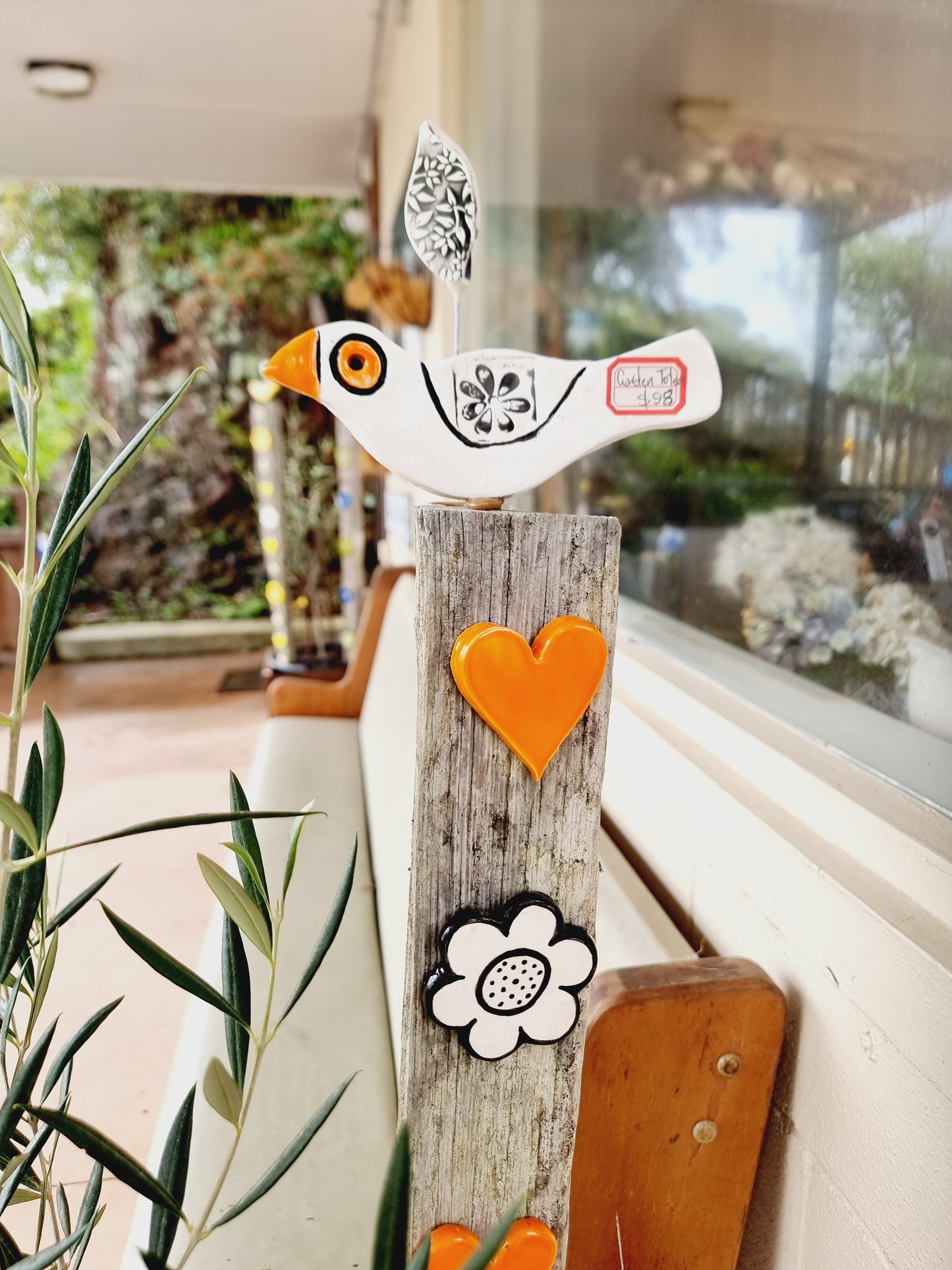 Garden Totem - Orange and White Bird