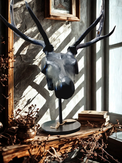 Fallow deer with black leather - black stand