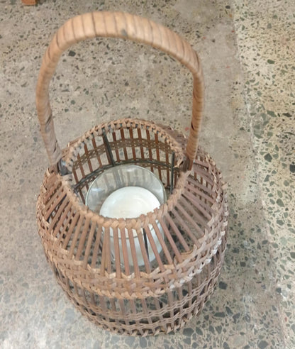 Boho wicker hurricane candle holder - Candle included