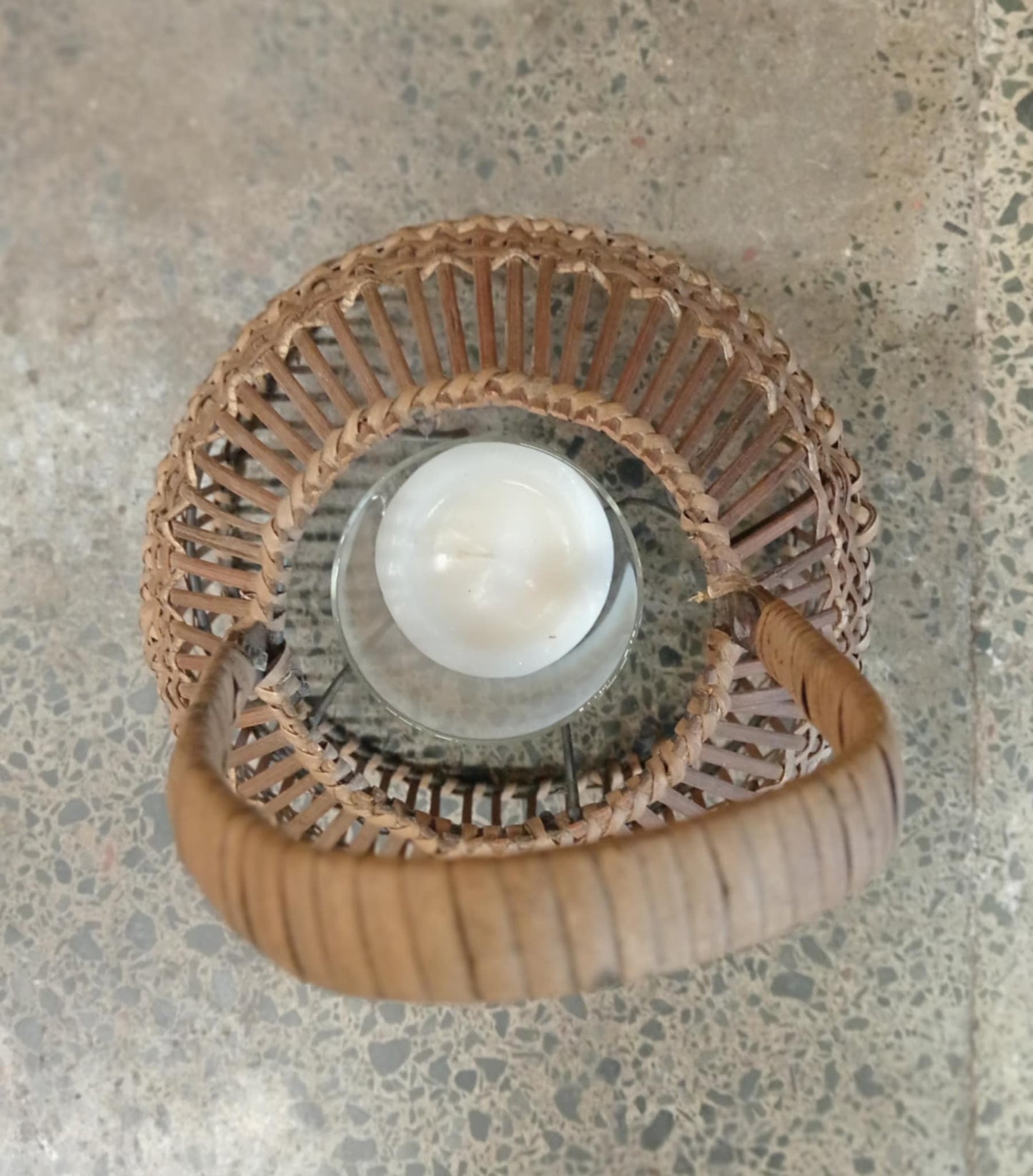 Boho wicker hurricane candle holder - Candle included