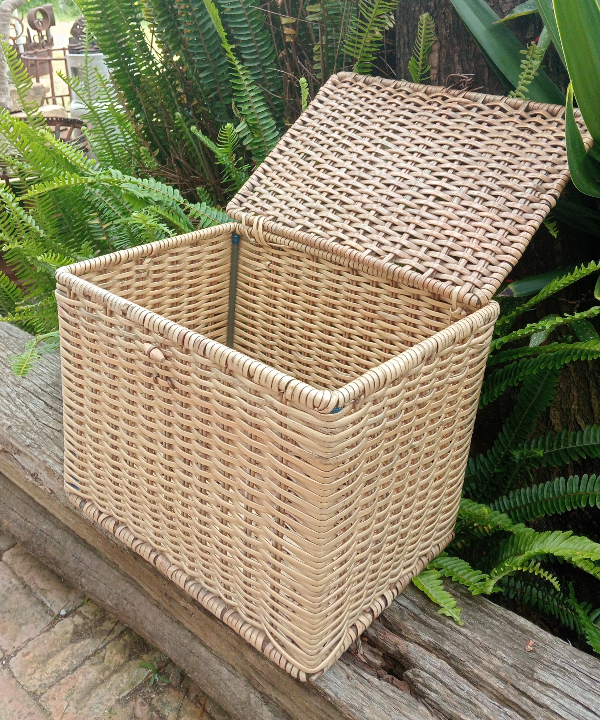 Vintage Woven Cane Picnic Basket