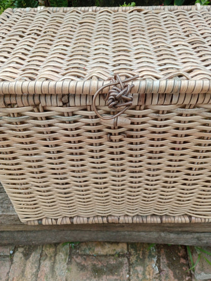 Vintage Woven Cane Picnic Basket