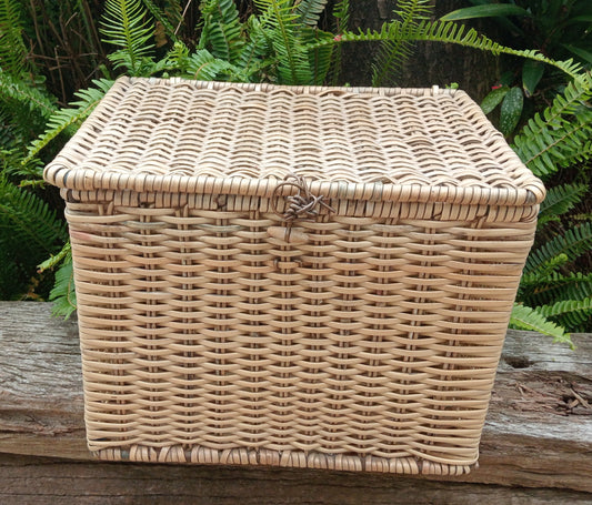 Vintage Woven Cane Picnic Basket
